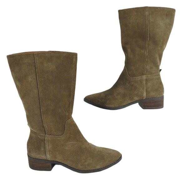 Lucky Brand Lefara Women's 5.5 Olive Suede Leather Boots, Pointed Toe Country - Picture 1 of 13